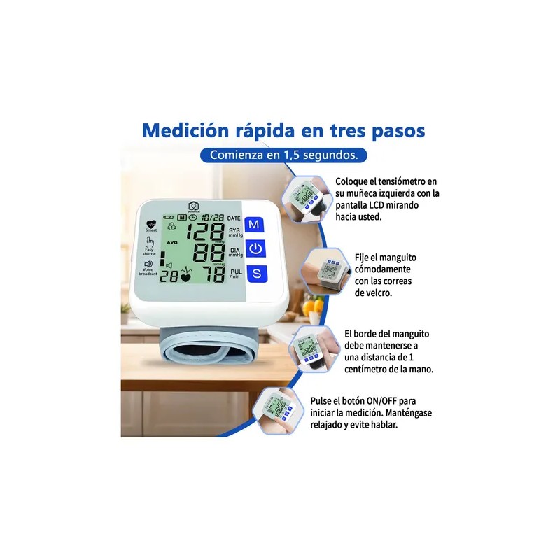 Pulsovital Tensiómetro De Muñeca Portátil Para Uso Doméstico Con Voz