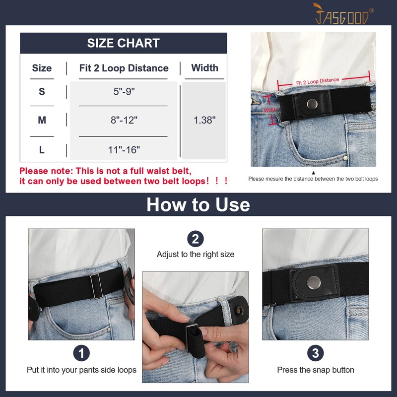 JASGOOD 2 Pack No Buckle Elastic Belt for Men Buckle