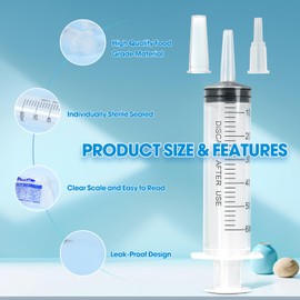 60ml Syringe for Liquid,50 Pack Large Plastic Syringes with Adapters and Cap,Individually Sealed Syringe for Feeding,Jello,Irrigation Water and Scientific Labs