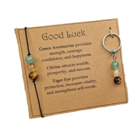 Kysin Chiys Healing Gemstone Bracelet Keychain Emotional Support Gemstone Bracelet & Keychain Set Healing Crystal Bracelet for Anxiety Ideal Gift for Friend Lover - Good Luck