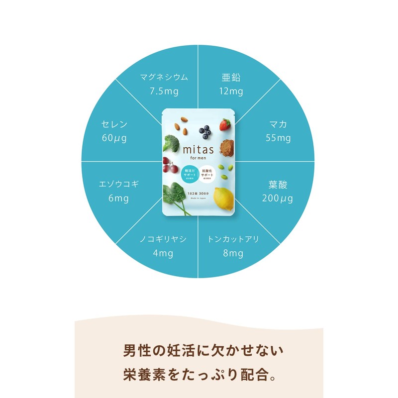 【公式】男性用妊活サプリ ミタスフォーメン - mitas for men［ 妊娠 妊活 夫婦でお悩みの方 ］