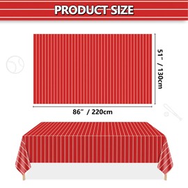 APUXXJUPA 4 Pcs Plastic Baseball Tablecloths, Rectangle Red Stripe Table Cloth for Baseball Game Day Sports Theme Party Supplies, 51 x 86 Inches
