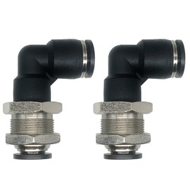 Jienk 2Packs Bulkhead Elbow 3/8" x 3/8" Tube OD Push to Connect Tube Fitting, PLM-3/8 Bulkhead 90 Degree Elbow Pneumatic Quick Connect Air Fitting