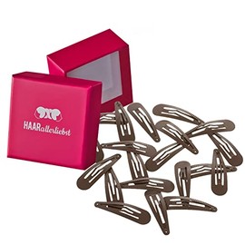 HAARallerliebst Ribbed Hair Clips (20 Pieces | Brown | 5 cm) for More Hold Including Box for Storage (Box Colour: Pink)