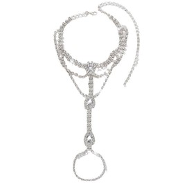 Crystal Women Ankle Bracelets with Toe Ring Bridal Foot Chain Rhinestones Brides Foot Jewelry for Beach Lawn Wedding Barefoot Anklets (Silver, One Size)