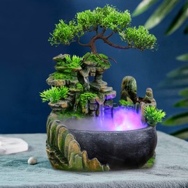 Gdrasuya10 Rockery Fountain, Small Rockery Water Fountain Indoor with LED Lamp Atomization Effect, Suitable for Living Room, Bedroom, Office Decoration