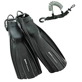 Mares Avanti Quattro Plus Open Heel Bungee Strap Fin, Black w/Lanyard Coil