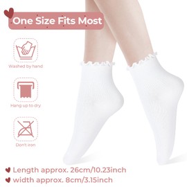 COMNICO 2 Pairs Women Frilly Socks, Ruffle Turn Cuff Sock White Ankle Socks Lovely Double Needle Solid Color Lace Edge Relent Breathable Cotton Warm Soft Casual Crew Sock for Women