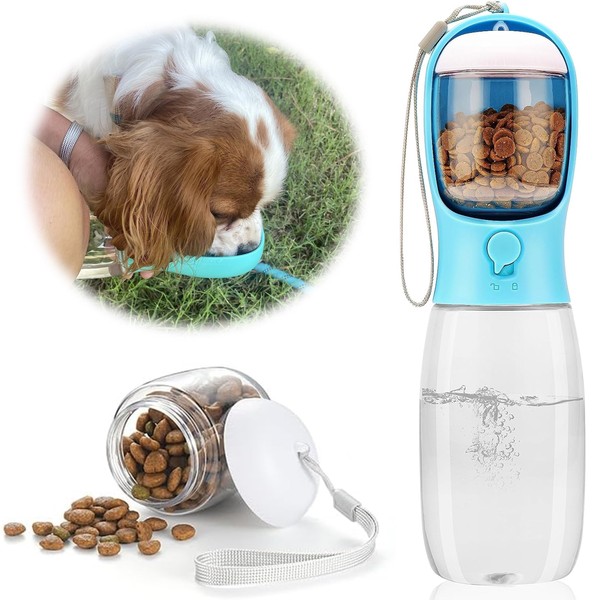 DEYACE Dog Water Bottle, Portable Pet Water Bottle with Food Container, Outdoor Portable Water Dispenser for Puppy, Dog Accessories for Travel