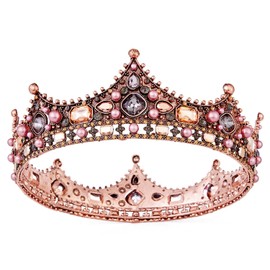 Vofler Baroque Crown Vintage Round Full Size Retro Headband Crystal Rhinestone Beads Hair Jewelry Decoration for Women Girls Bride Princess Birthday Wedding Pageant Party