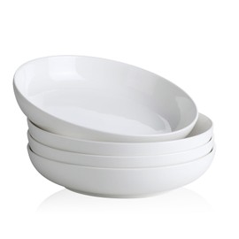 YHY Pasta Bowls Set of 4, 22 oz Ceramic Salad Plates, 7.8 Inch Wide Shallow Porcelain Dishes for Dinner, Microwave & Dishwasher Safe, White