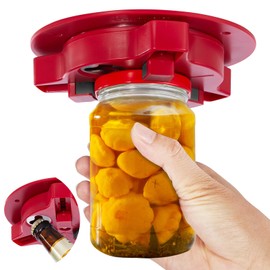 Banyaa Jar Opener Bottle Opener for Seniors with Arthritis - Under Cabinet Jar Opener for Weak Hands, Rotary Lid Opener, Easy Twist-Off Lids for Jars & Bottles, Original Kitchen Gadgets (Red)