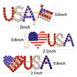 American Flag Brooches 4 th of July Patriotic Red White Blue Rhinestone USA Letter Cross Eagle Map Heart Ribbon Brooch Pin Bulk Vintage Fourth of July Celebrate Independence Day Lapel Pins for Women