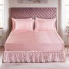 Bedorm Pink Satin Comforter Sets with Sheets White Pom Pom