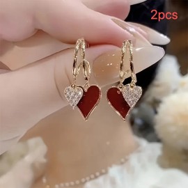 Distinctive Heart-Shaped Dangling Earrings with a Glossy End, Elegantly Easy and One-Of-A-Kind, Ideal for Everyday WearColor: Red Heart Earrings Two-Pair Set