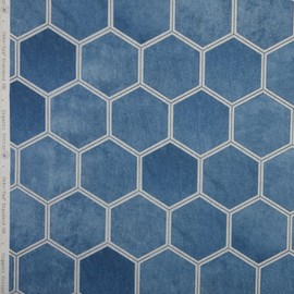 Kt KILOtela - Digital Printed Canvas Fabric, Half Panama Organic Cotton, Decoration, Upholstery, Cushions, Curtains, Bedspreads, Width 280 cm, Choice of Length 50 in 50 cm, Bohemia, Geometric, Blue