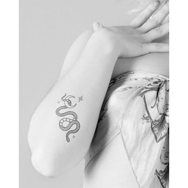Inkbox Temporary Tattoos, Semi-Permanent Tattoo, One Premium Easy Long Lasting, Water-Resistant Temp Tattoo with For Now Ink - Lasts 1-2 Weeks, Luna Serpent, 4 x 4 in