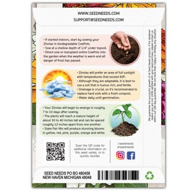 Seed Needs, Mixed State Fair Zinnia Seeds - 250 Heirloom Seeds for Planting Zinnia Elegans - Annual Flowers to Attract Butterflies & Other Pollinators, Great Cut Flower (2 Packs)