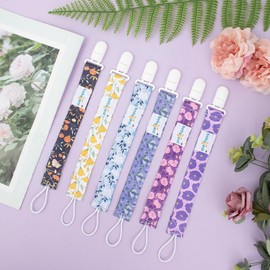 Babygoal Floral Pacifier Clips, 6 Pack Binky Paci Holder and Leash for Boys and Girls Fits for Most Pacifier, Binkie Styles & Baby Teethers & Toys and Gift 6PB21