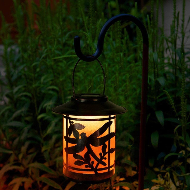 Solar Lantern Lights Outdoor, Dragonfly Waterproof Metal Hanging Solar Lights