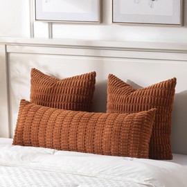 Fancy Homi 2 Packs Rust Long Body Lumbar Decorative Throw Pillow Covers 14x36 Inch for Bed Couch Bedroom Bench, Soft Corduroy Rectangle Solid Pillow Case, Terracotta Rustic Farmhouse Boho Decor