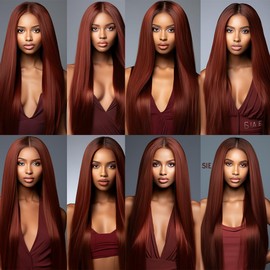 QEUOPE Auburn Straight Human Hair Color 33 Reddish Brown Straight Bundles Double Weft Brazilian Copper Red Hair Extensions Silky and Soft for Women (20 22 24 inch 3 Bundles)
