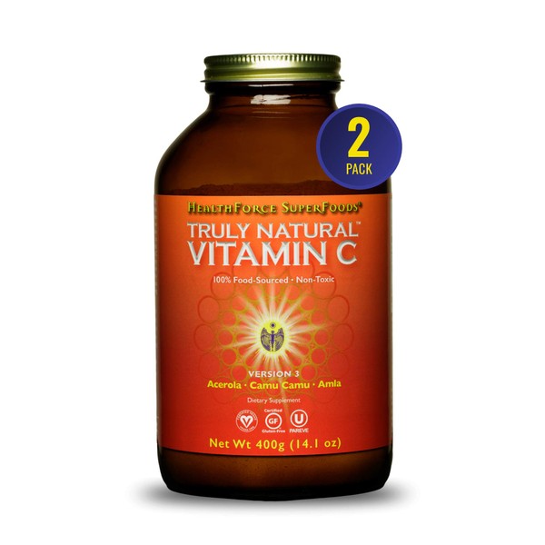 HEALTHFORCE SUPERFOODS Truly Natural Vitamin C - 400 Grams (Pack of 2) - Whole Food Vitamin C Complex from Acerola Cherry Powder & Camu Camu Fruit - Immune Support - Vegan, Gluten-Free - 134 Servings