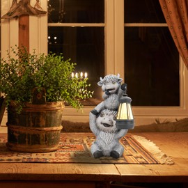 Figorona Highland Cow Statue Light, Resin Highland Cow Statue Light, Solar Lamp, Highland Cow Decorations, Suitable for Patio, Balcony, Indoor Lighting and Decoration, Gifts, Decoration (Two/g)