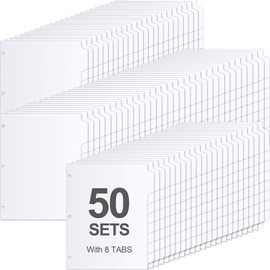 Geyoga 400 Pieces 3 Ring Binder Dividers with Tabs 8 Tab Dividers for 3 Ring Binders 50 Sets Letter Size Page Dividers for 3 Ring Binder (White)