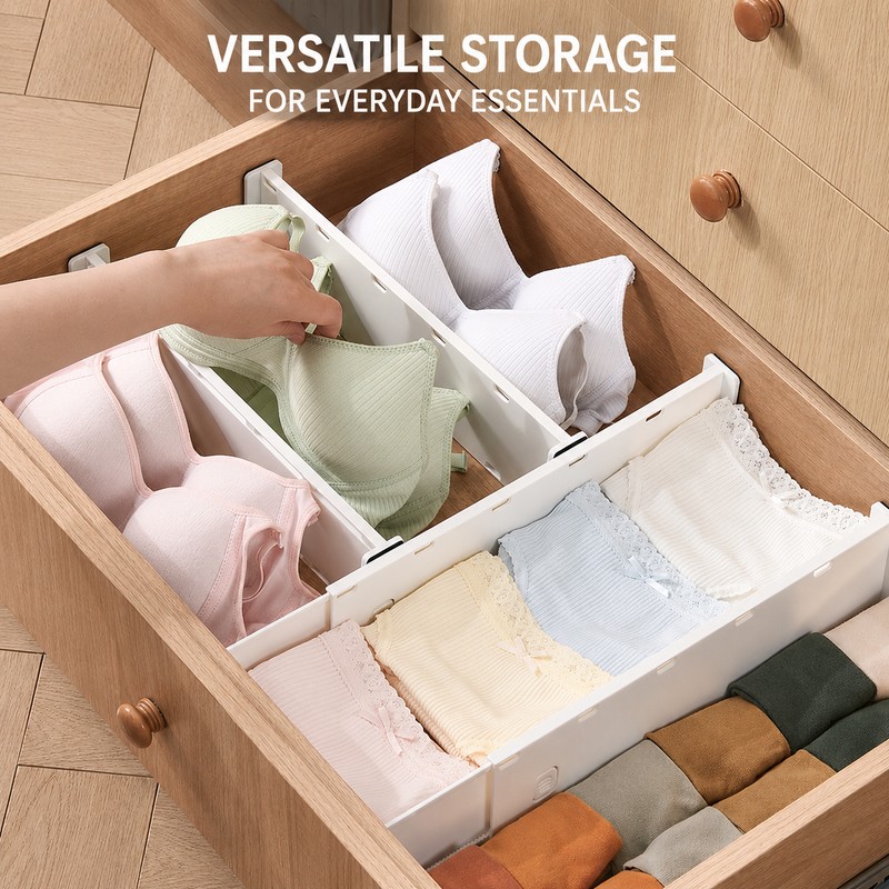 Adjustable Drawer Divider with Locking Clips for Dresser, Closet &