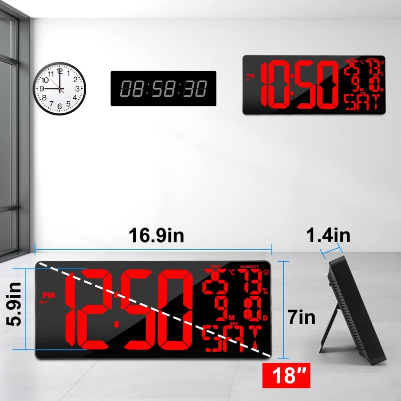 Xflyee [Oversized] 18" Large Digital Wall Clock with Remote Control,