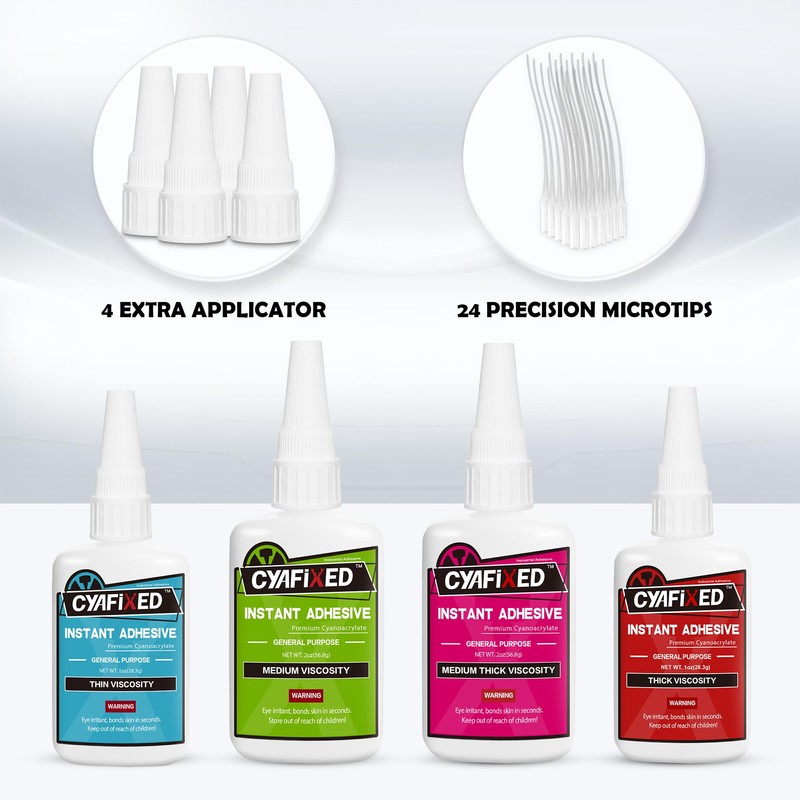 Super Glue Kit, 6 oz CA Glue (Thick, Medium-Thick, Medium,