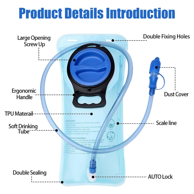 Riisoyu Leak-proof hydration bladder, 2L BPA-free drinking water bladder, hydration