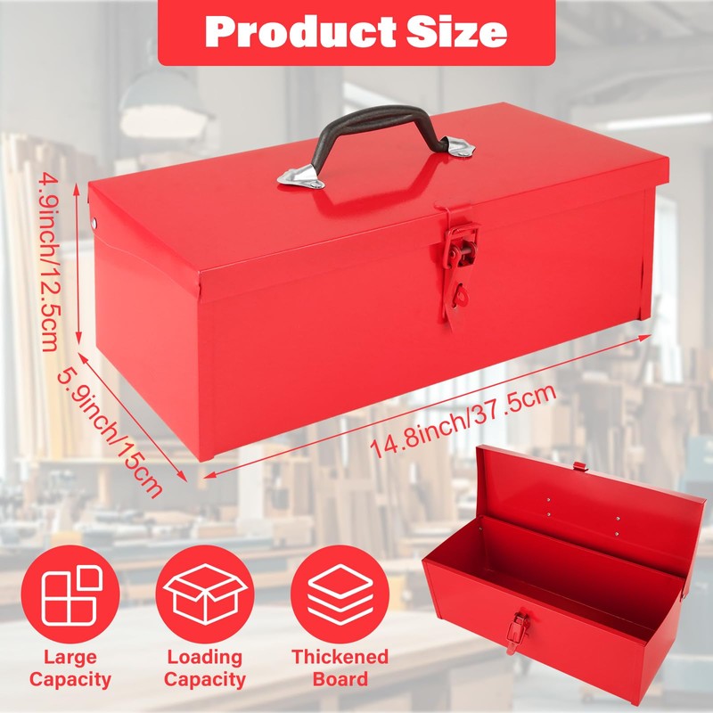 JMIATRY Red Tool Box 15 Inch Small Metal Tools Box
