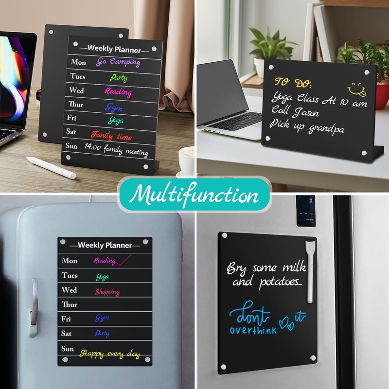 2PCS Black Acrylic Weekly Dry Erase Board with Stand for