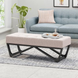 Ball & Cast Modern Tufted Upholstered Entryway Bench Ottoman, 47.5" Padded Bed of End Stool Seating with Faux Wooden Frame, for Living Room Bedroom Kitchen, Beige