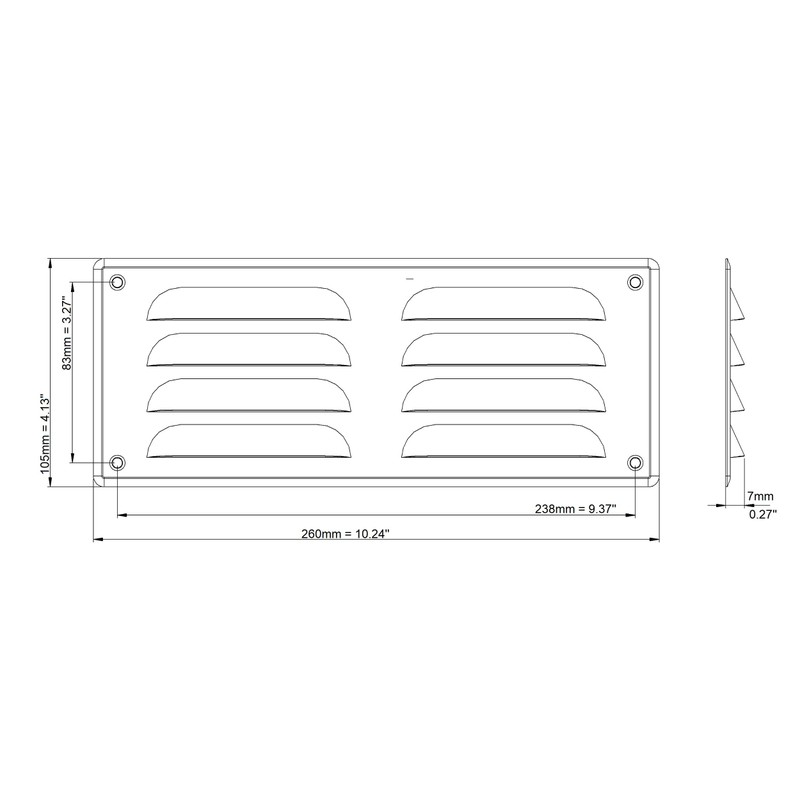 260x105mm / 10x4 inch Anthracite Metal Ventilation Grille with Flyscreen