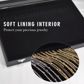 Siveit Premium Necklace Organizer Box - 20 Hooks Jewelry Tray with Transparent Lid - Display Box for Necklaces, Pendants - Suitable for Women and Girls (Black)
