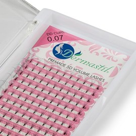 Dermastil 5D Premade Handmade Volume Eyelashes, DD Curl, Thickness 0.07 mm, Ready Fan without Knots for Eyelash Extension, PBT, Vegan, 16 Strips Box (12 mm)
