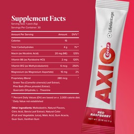 LifeVantage AXIO Regular Energy Drink Powder, Nootropic Supplement, Focus & Mood Support, with L-theanine, Green Tea, B Vitamins, DMAE, Quercetin & Pine Bark, Red Raspberry, 30 Packets