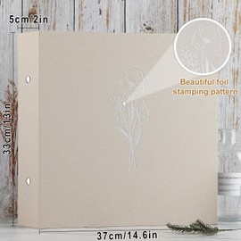 Lanpn 12x12 inch Scrapbook Photo Album, Linen Cover Archival Acid Free Top Load 3 Ring Binder Folder Photo Book 12 x 12 with 30 Plastic Sleeves 60 Pages (Beige)