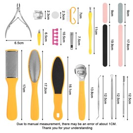 Alaoo Hornhauthobel Edelstahl, 30 in 1 Professionelle Pediküre Fußpflege Set, Fußschaber Rasierer, Abgestorbener Hautentferner mit 10 Ersatzklingen für Fußpflege Pediküre (Gelb)