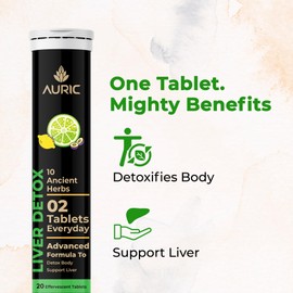 Auric Herbal Liver Support Supplement | Milk Thistle (Silymarin), Turmeric, Garlic, Ginger for Liver Health | Advanced Detox & Cleansing Formula for active Liver | 80 Tablets | Plant Based Gluten-Free