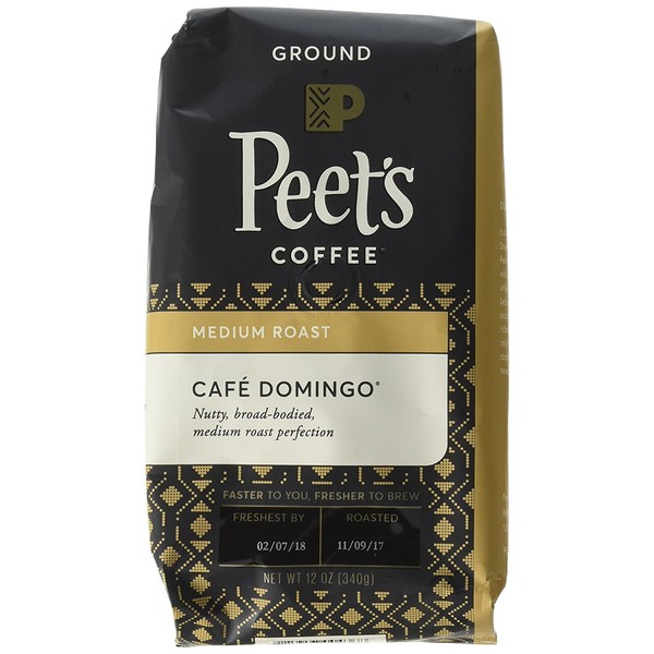 Peet's Coffee Café Domingo, Medium Roast Ground Coffee, 12 Ounce Bags (Pack of 2) Smoothly Sweet, Balanced, & Bright Medium Roast Blend of Latin American Coffees, with A Crisp, Clean Finish