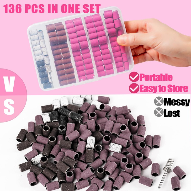Haozher Nail Drill Bits, 135 Pcs Sanding Bands for Nail
