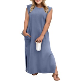 OLRIK Plus Size Dresses for Curvy Women Summer Dresses for Women 2025 Plus Size Cocktail Dress Denim Blue-1X