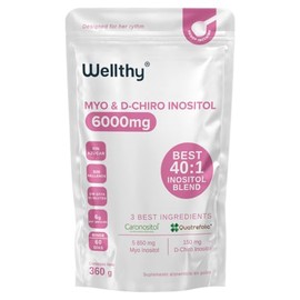 Wellthy Myo Chiro Inositol 6000 Ratio 360g Porciones Polvo Incluye Scoop Reforzado Folatos Patente Quatrefolic Sugar Free Gluten Bottle