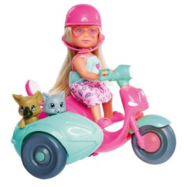 Simba 105733566 Evi Love Scooter Friends, Toy Doll on Scooter Tour with Dog and Cat in Sidecar, with Helmet and Sunglasses, 12 cm Doll, from 3 Years