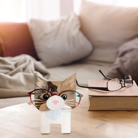 Crevyteg Glasses Holder Stand, Cute Animal Wooden Sunglasses Display Stand, Funny Glasses Display Holder for Bedroom, Office, Desk - Cat