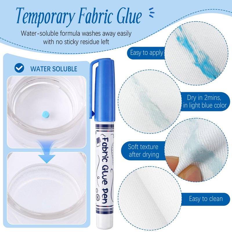 Avenuebool 1 Fabric Glue Pen with 2 Refill, Washable Temporary